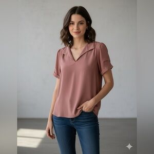 Daniel Rain coral short-sleeved blouse, pleated back, valance sleeves, XS